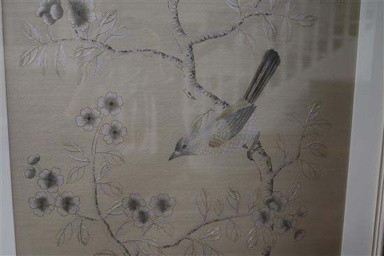 A pair of Chinese silk embroideries 41 x 90cm